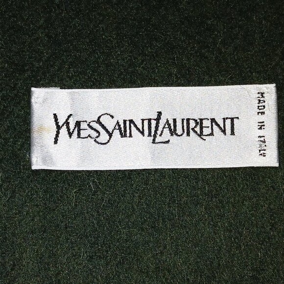 Yves Saint Laurent YSL Forest Green Embroidered Wool Fringed Scarf Pre-Owned - Picture 8 of 8